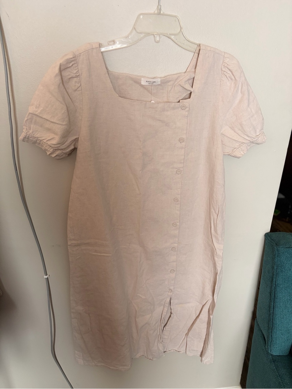 Off White Linen Button-Front Women's Dress